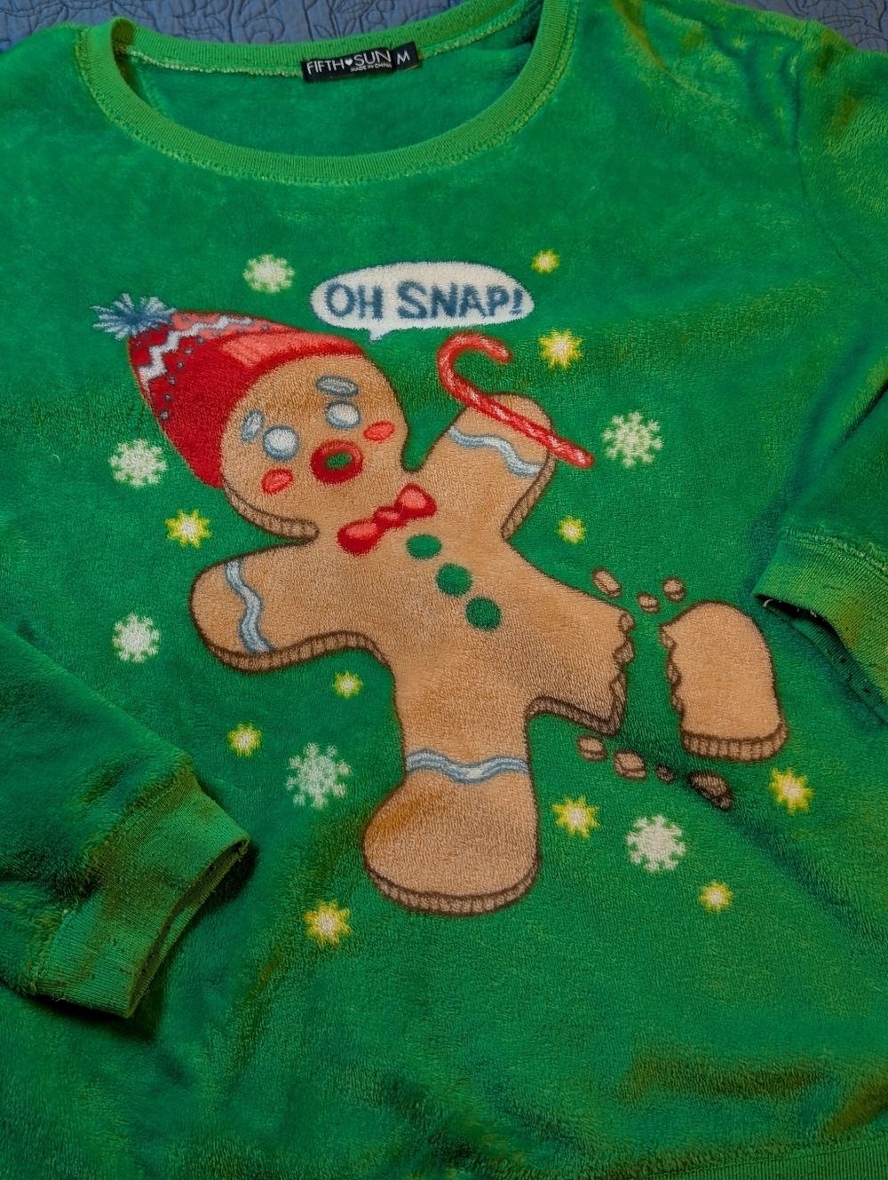 Fifth Sun Gingerbread Man Christmas Sweatshirt Oh Snap Graphic Green Size M (G2)